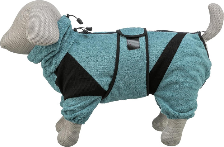 TRIXIE Bade- und Hausoverall - für Hunde Hundemantel aus Frottee - M (46 cm) Petrol, wärmender Hund