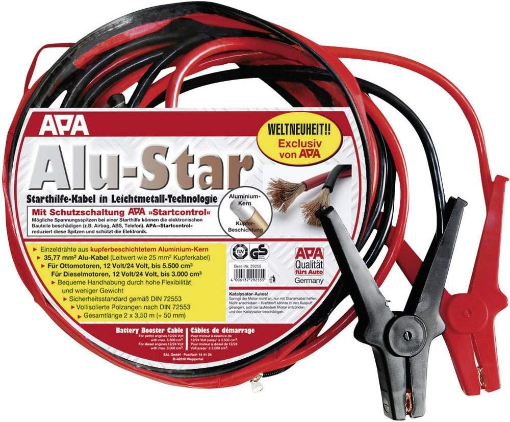 APA 29255 Starthilfekabel Auto ALU-Star, CCA-Kabel, mit Startcontrol, CCA-Kabel, für Ottomotor, für