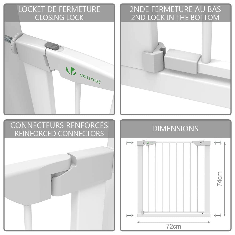 VOUNOT Treppenschutzgitter 76–84cm, ohne Bohren, Türschutzgitter für Kinder, Hunde und Katzen, Auto-