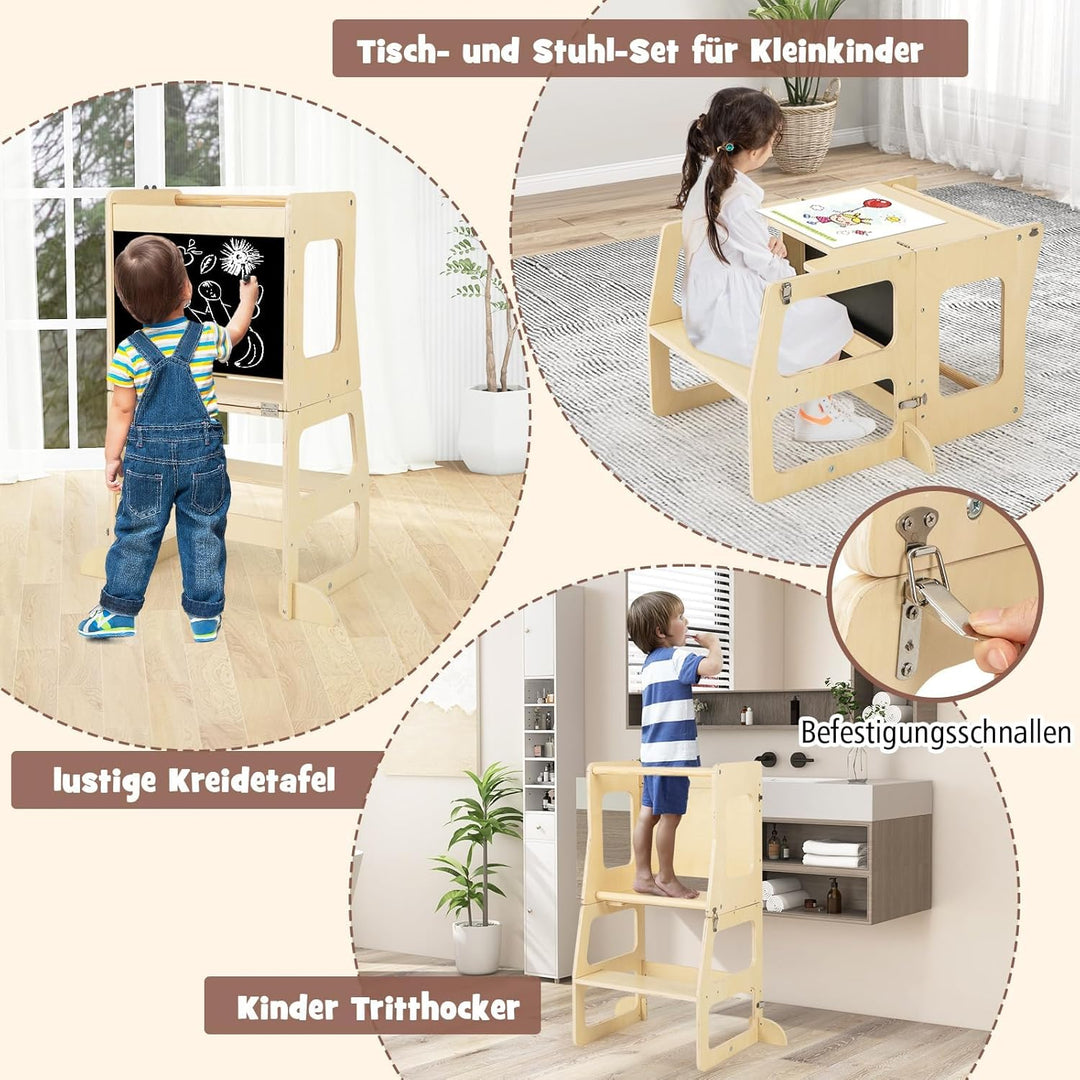 COSTWAY Kletterdreieck mit Rutsche, 7 in 1 Klettergerüst Indoor für Kinder ab 3 Jahren, inkl. Klette