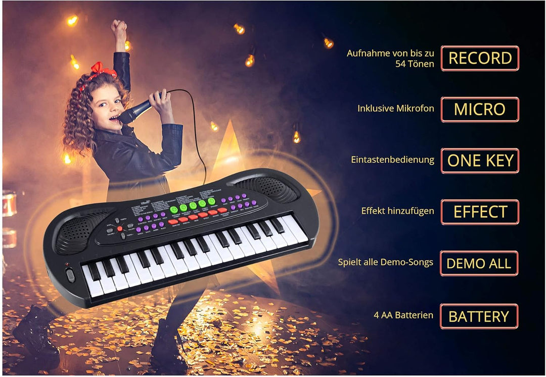 McGrey KK-3808 32 Tasten Spielzeug Keyboard - Kinder Keyboard mit Mikrofon zum Mitsingen und 8 Begle