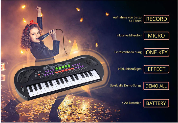 McGrey KK-3808 32 Tasten Spielzeug Keyboard - Kinder Keyboard mit Mikrofon zum Mitsingen und 8 Begle