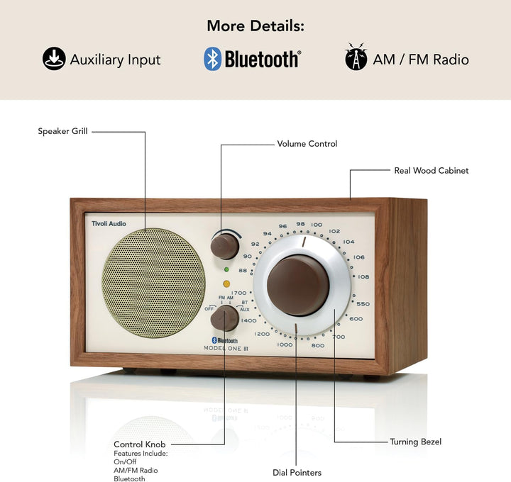 Tivoli Audio Model One BT Bluetooth UKW-/MW-Tisch Radio (Schwarz / Schwarz / Silber), Schwarz / Schw