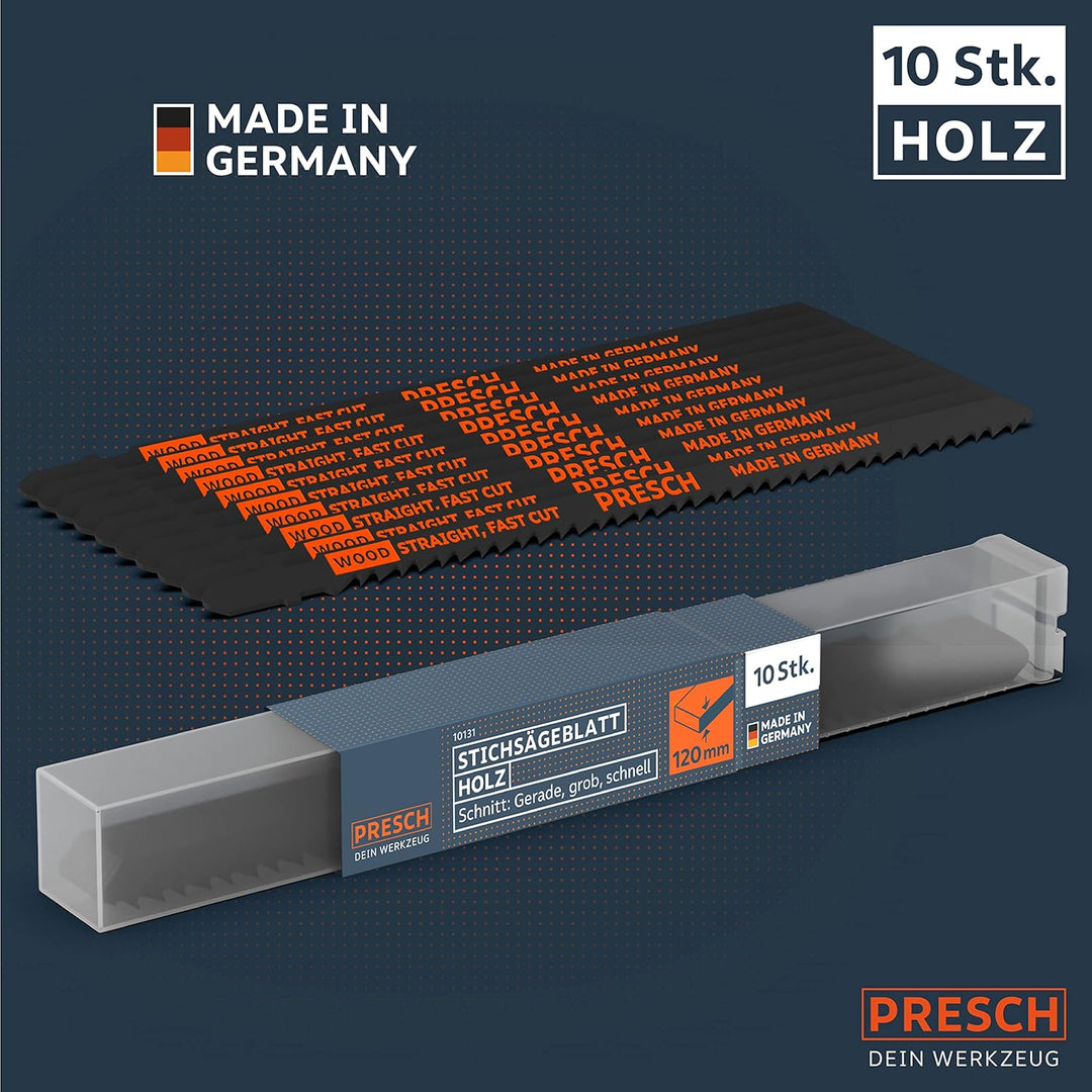 Presch Stichsägeblätter Holz 10 Stk. (Sehr Lang) - Extrem schneller, gerader Schnitt (5-120mm) - Pro