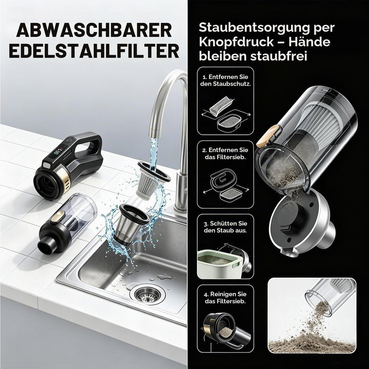 Handstaubsauger Akku, 4-in-1 Autostaubsauger Tragbarer Staubsauger Kabellos 22000Pa Auto Staubsauger