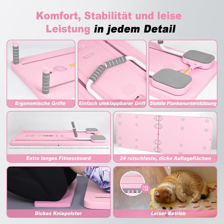 Pilates Board mit automatischem Rückprall – Faltbares Core-Trainingsgerät für Zuhause, inkl. Kniesch