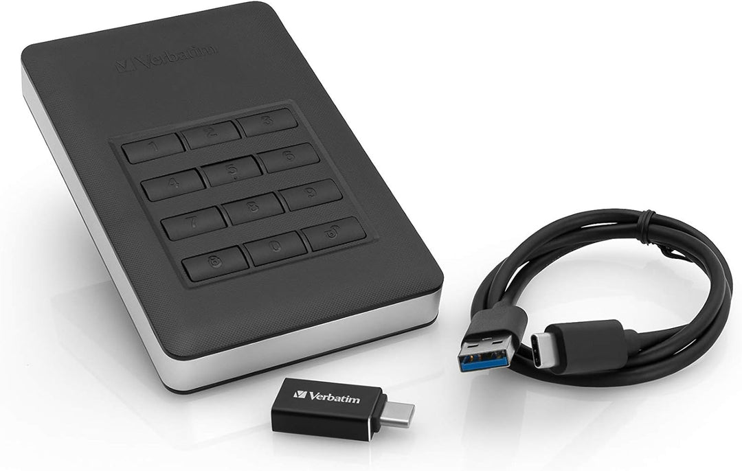Verbatim Store ‘n’ Go Secure Portable I 2 TB I Schwarz I Externe Festplatte mit Code-Zugang I USB 3.
