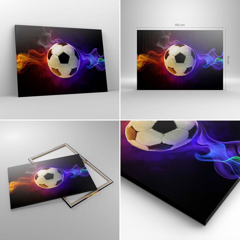 Bilder auf Leinwand 100x70cm Leinwandbild Abstrakt ball flamme fussball Gross Wanddeko Bild Schlafzi