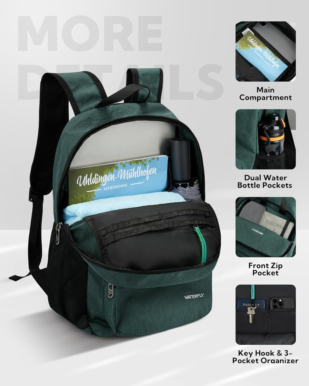 WATERFLY Rucksack Faltbar Tagesrucksack 20L: Wanderrucksack Faltrucksack Leicht Klapprucksack Daypac