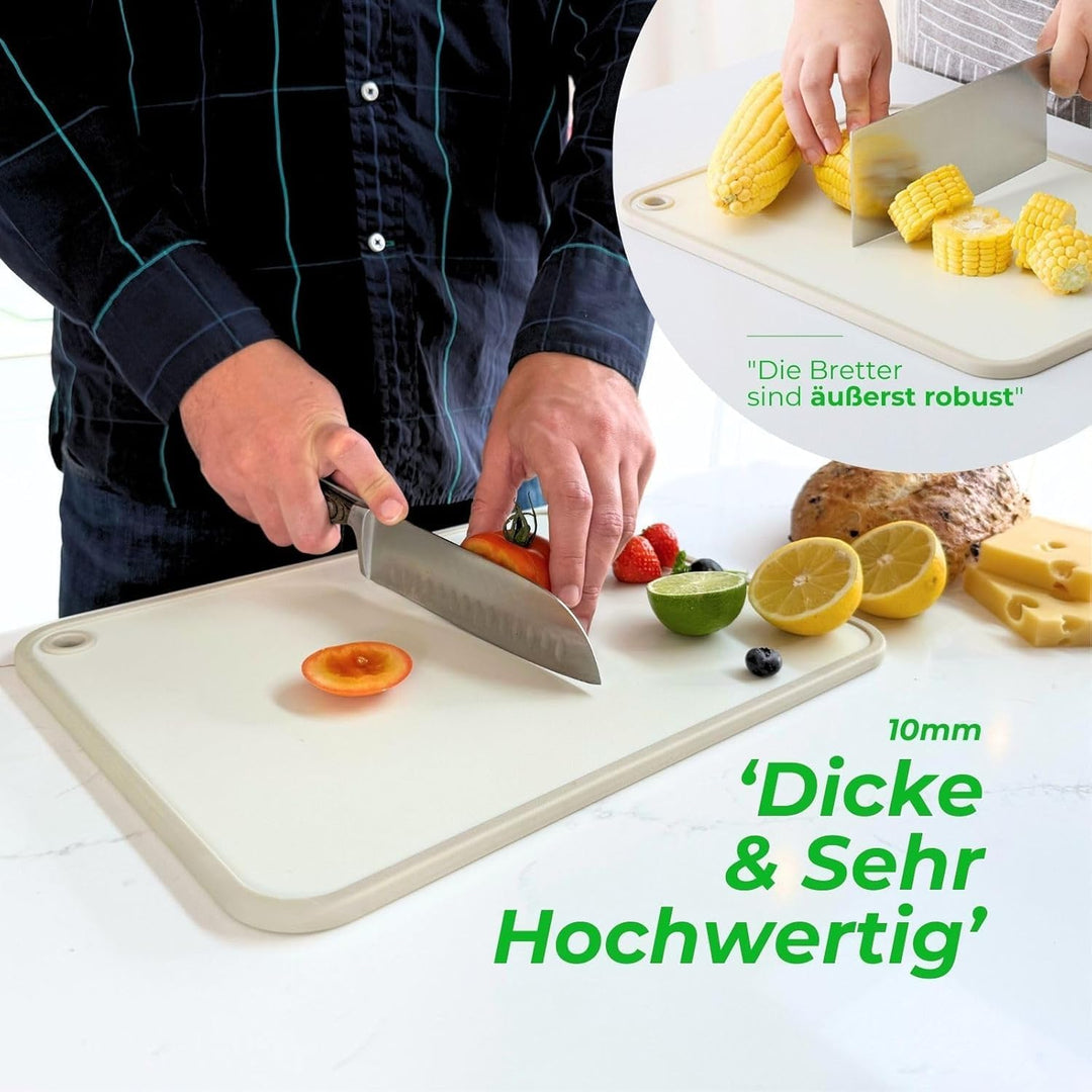 CLOVE Cremeweiss Schneidebrett Kunststoff Gross 40x30cm Klein 34x24 1cm Dicke | 2er-Set HDPP BPA-Fre