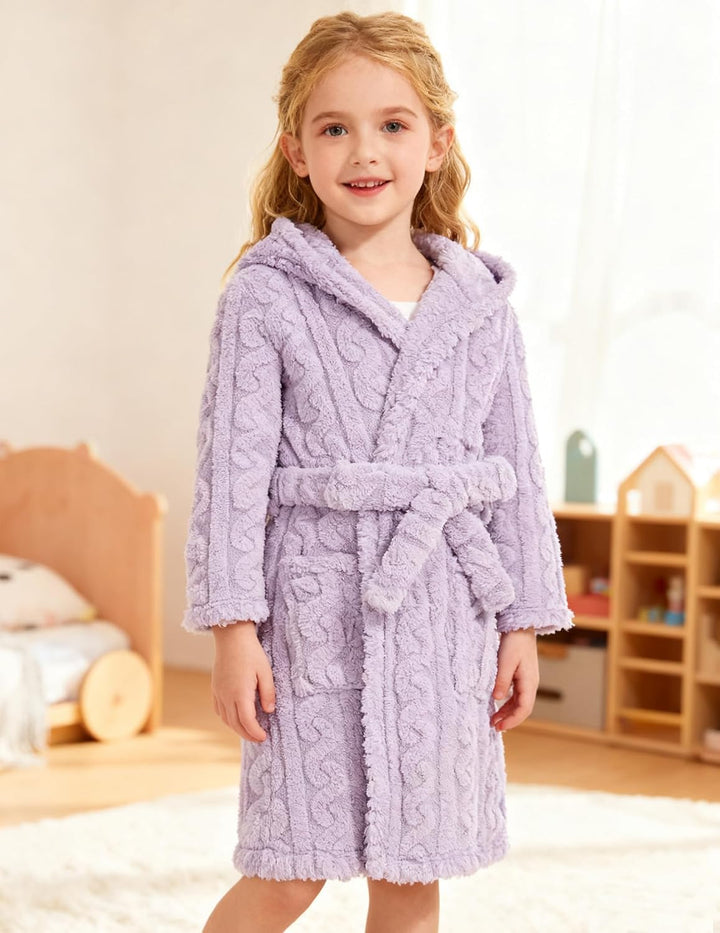 JiAmy Mädchen Bademantel Kapuzen Fleece Warmes Weiches Kinder Badekleid Fuzzy Frottee-Robe 4-14 Jahr
