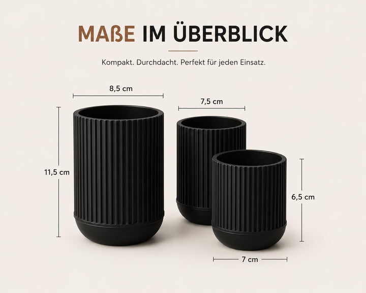 CABU Stiftehalter Schwarz 3er Set – Minimalistischer Schreibtisch Organizer – Multifunktionaler Stif
