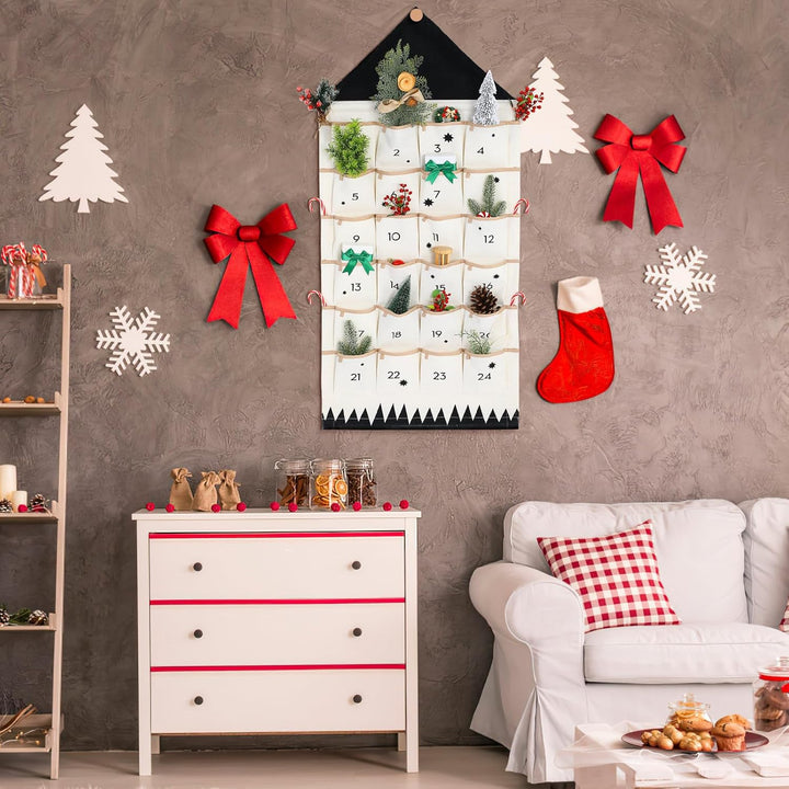 VOSAREA Adventskalender zum Befüllen Stoff Kinder Wandkalender Adventskalender mit 24 Taschen 2024 W