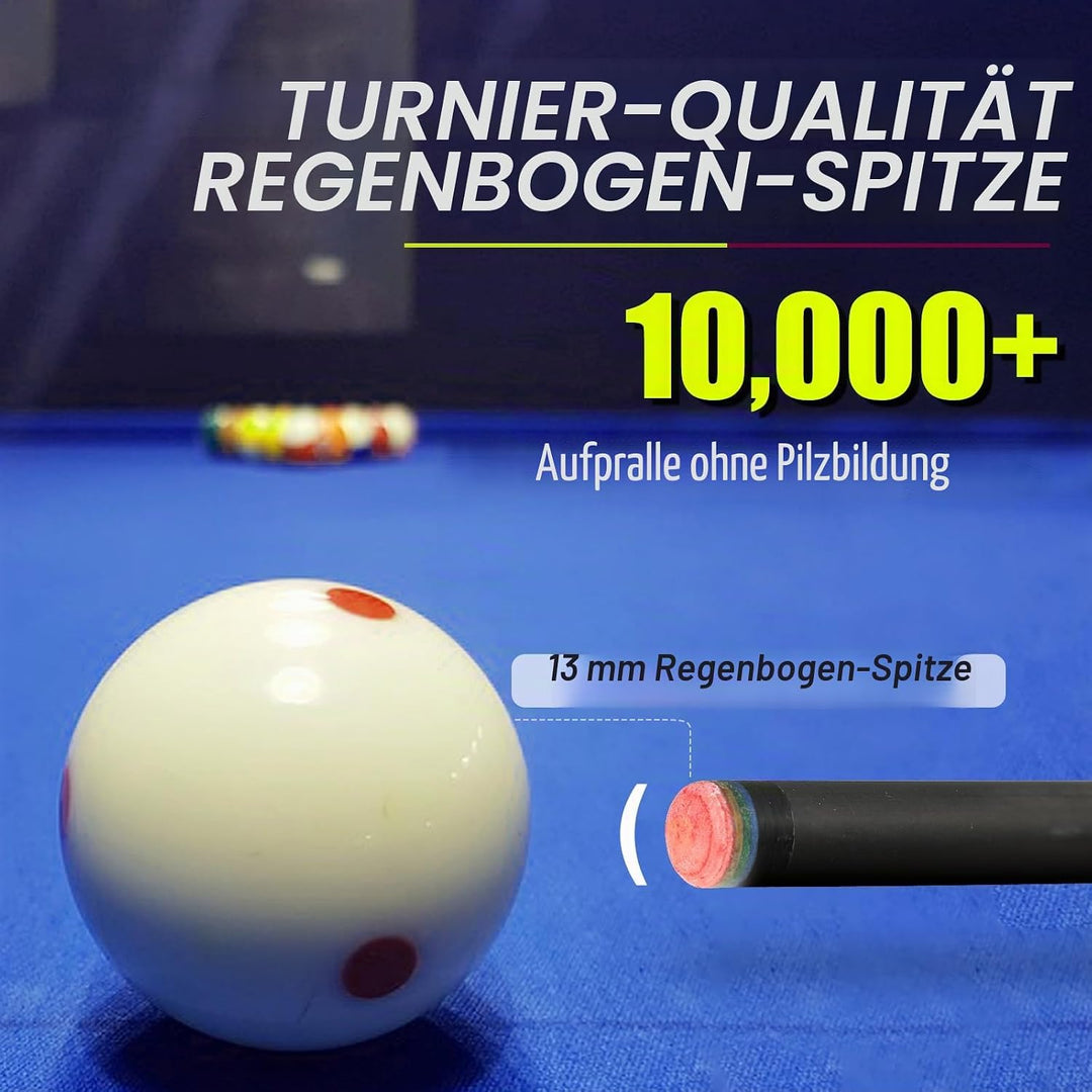 Billardqueue-Stick aus Karbonfaser, 597 - 595 g, professionelle 13 mm Regenbogenspitze, 3/8 x 8 Gele