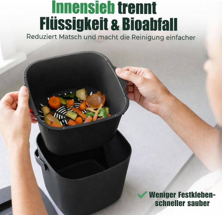 YourCasa Biomülleimer Küche 7L - Komposteimer mit herausnehmbarem Sieb & Deckel - geruchsdicht, spül