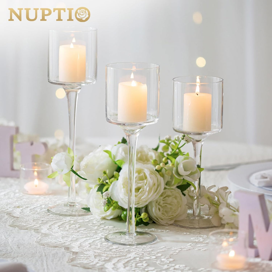 Nuptio Teelichthalter 3 Stück Glas Kerzenhalter für Teelicht & Schwimmkerzen Hohe Elegante Stumpenke