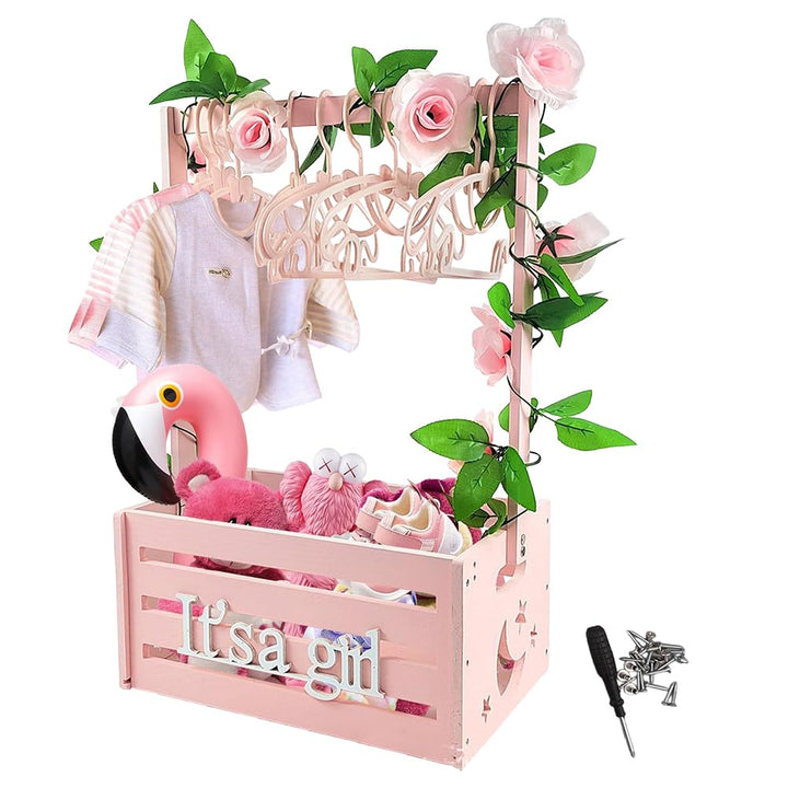 UNICRAFTALE Rosafarbener Babyparty Kistenschrank Aus Holz Babyaufbewahrung Mit 6 Kleiderbügel Kisten