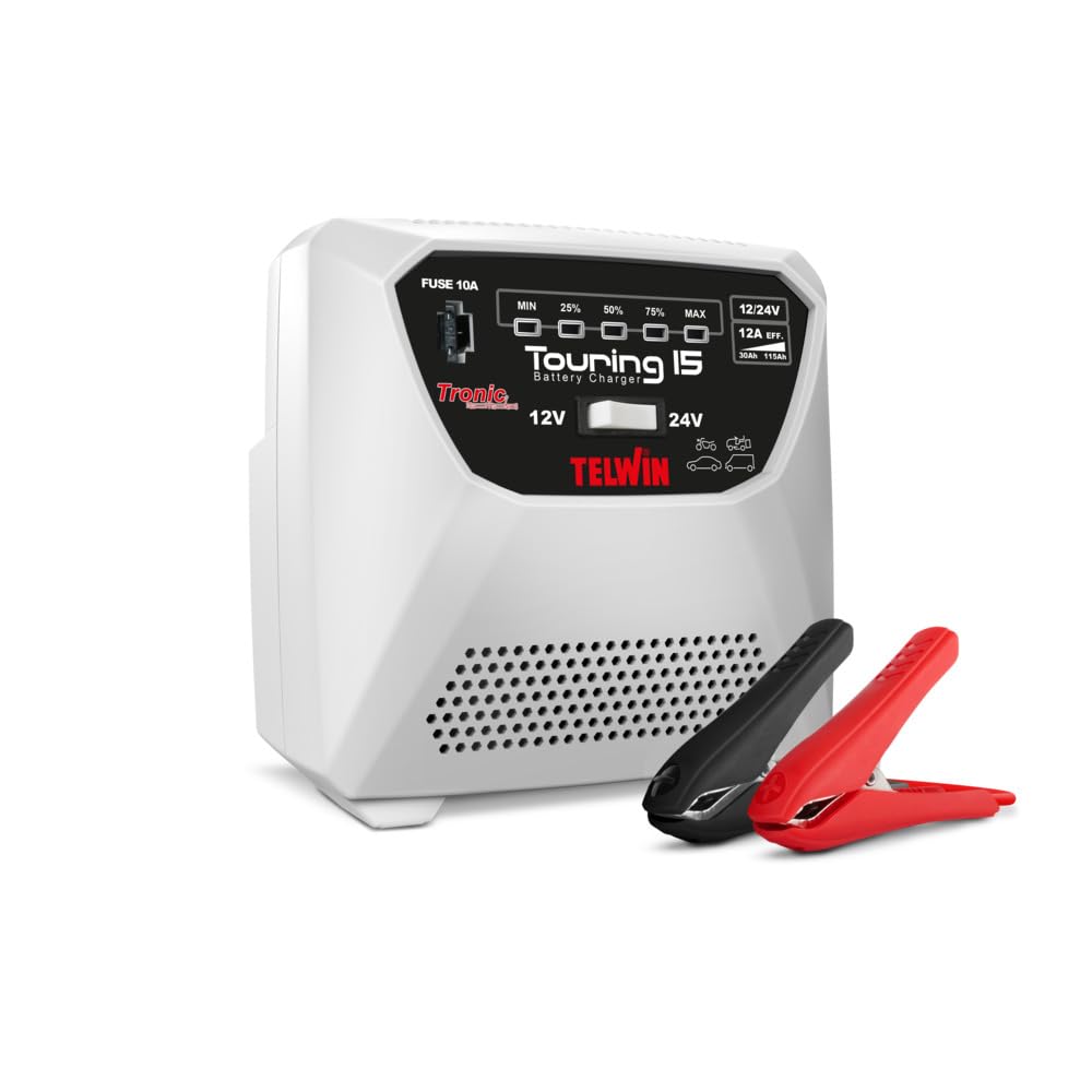 Telwin TOURING 15 Batterielade-, Erhaltungsladegerät für Batterien 12V/24V, TRONIC Technologie, Kabe