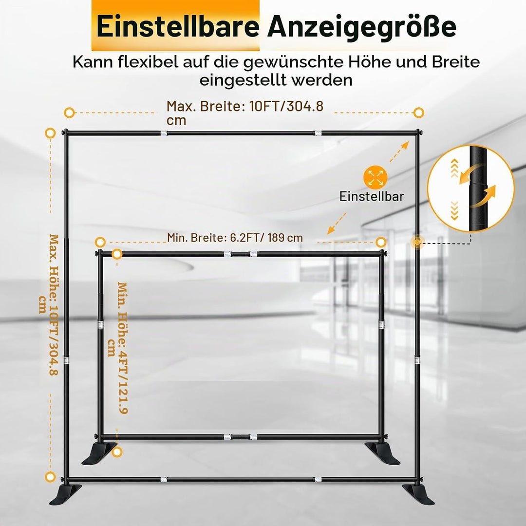 EMART Banner Ständer 3 x 3 m, Verstellbarer Hintergrund Ständer, Foto Hintergrundständer für Studio,