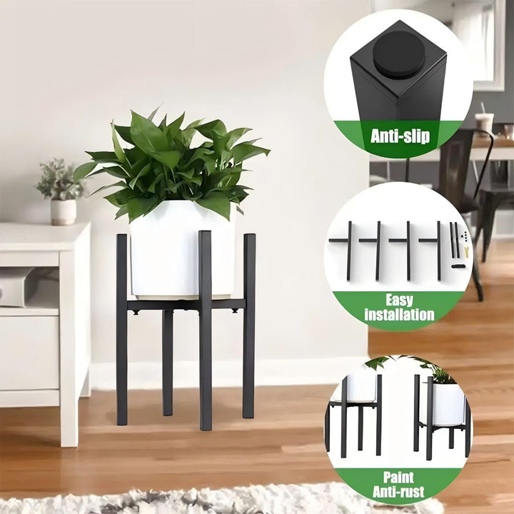 Verstellbarer Pflanzenständer-Blumenständer Metall Schwarz mit 4 Umlenkrollen für 24-38 cm Verschied
