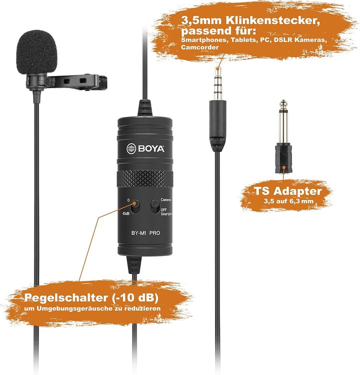 Walimex pro Boya M1 Pro Lavaliermikrofon – kleines, leistungsstarkes Ansteck Mikrofon, Kugelcharakte
