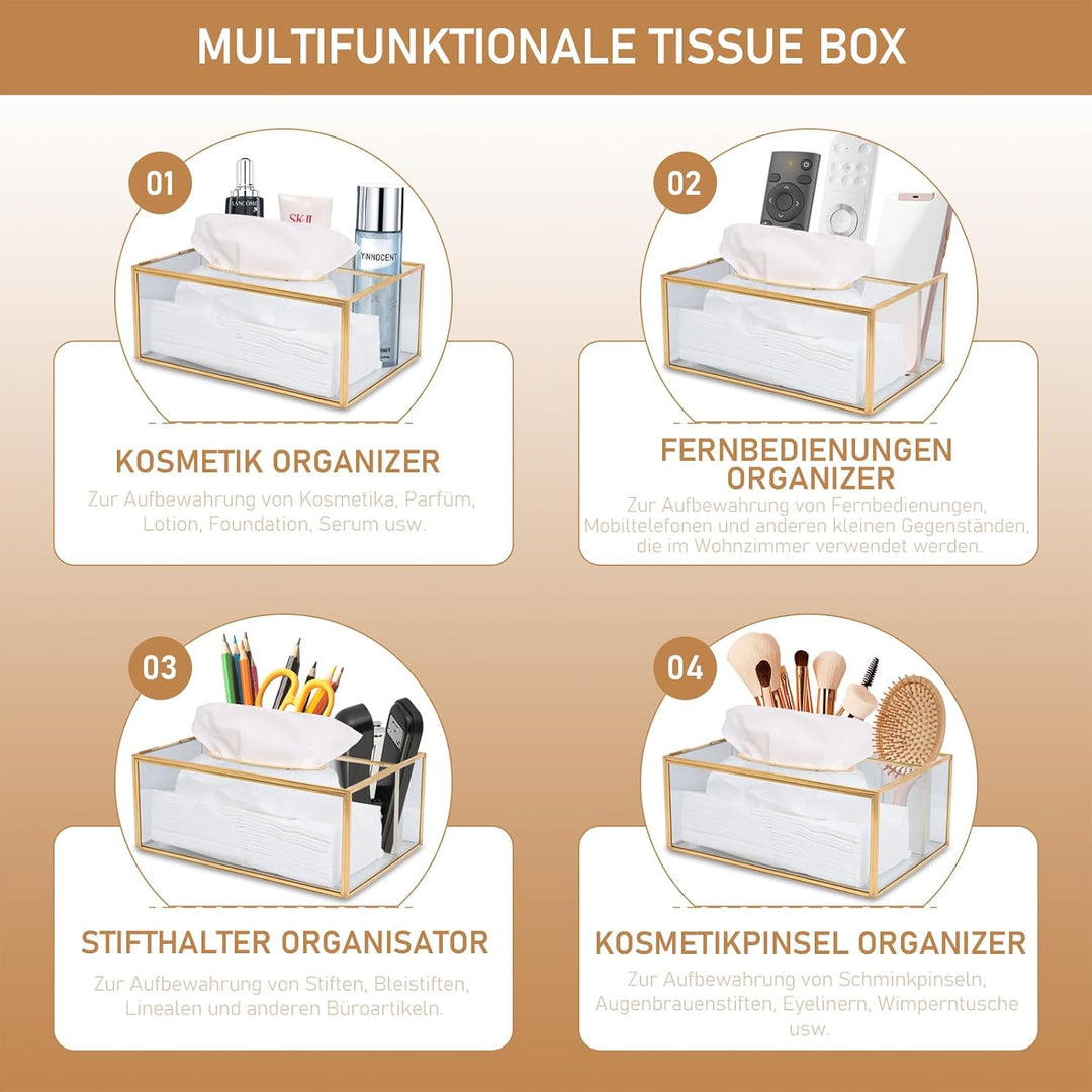 SLHEQING Make up Organizer Beauty Organizer Tray Schmuck Pinselhalter Gold, Glas Kosmetikbox, Klar D