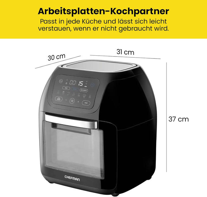 Chefman Multifunktionale Digitale Heissluftfritteuse + Rotisserie, Dörrautomat, Konvektion, 17 Touch