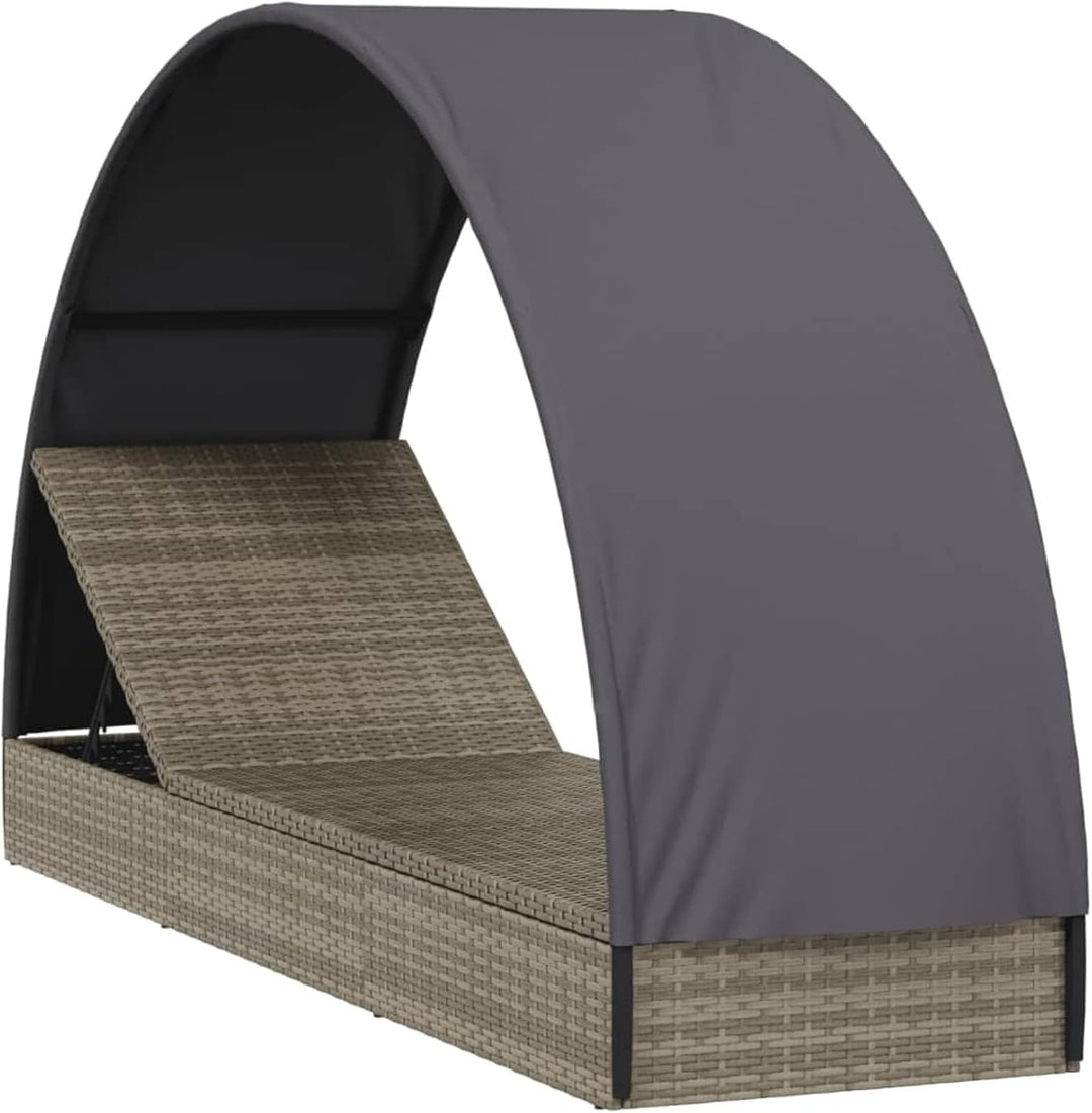 Yolola Sonnenliege mit Dach, Gartenliege mit Runddach, Poly Rattan, bis 150 kg belastbar, Rückenlehn