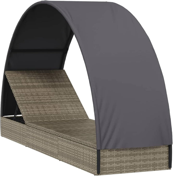 Yolola Sonnenliege mit Dach, Gartenliege mit Runddach, Poly Rattan, bis 150 kg belastbar, Rückenlehn