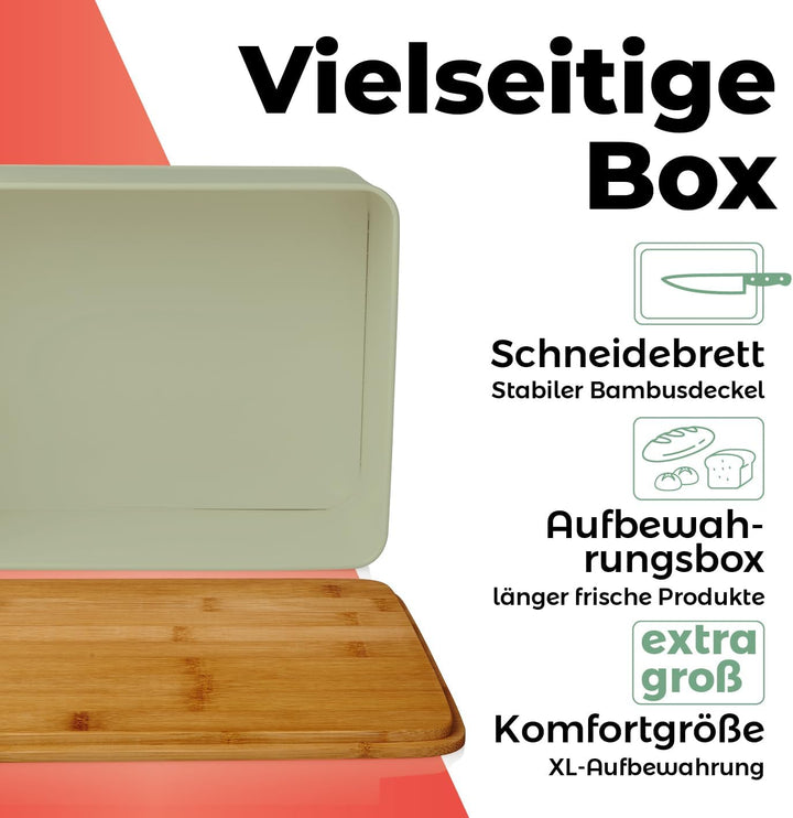 Lumaland Cuisine Brotkasten | Brotdose aus Metall mit Bambus Deckel | Brotbox rechteckig 30,5 x 23,5