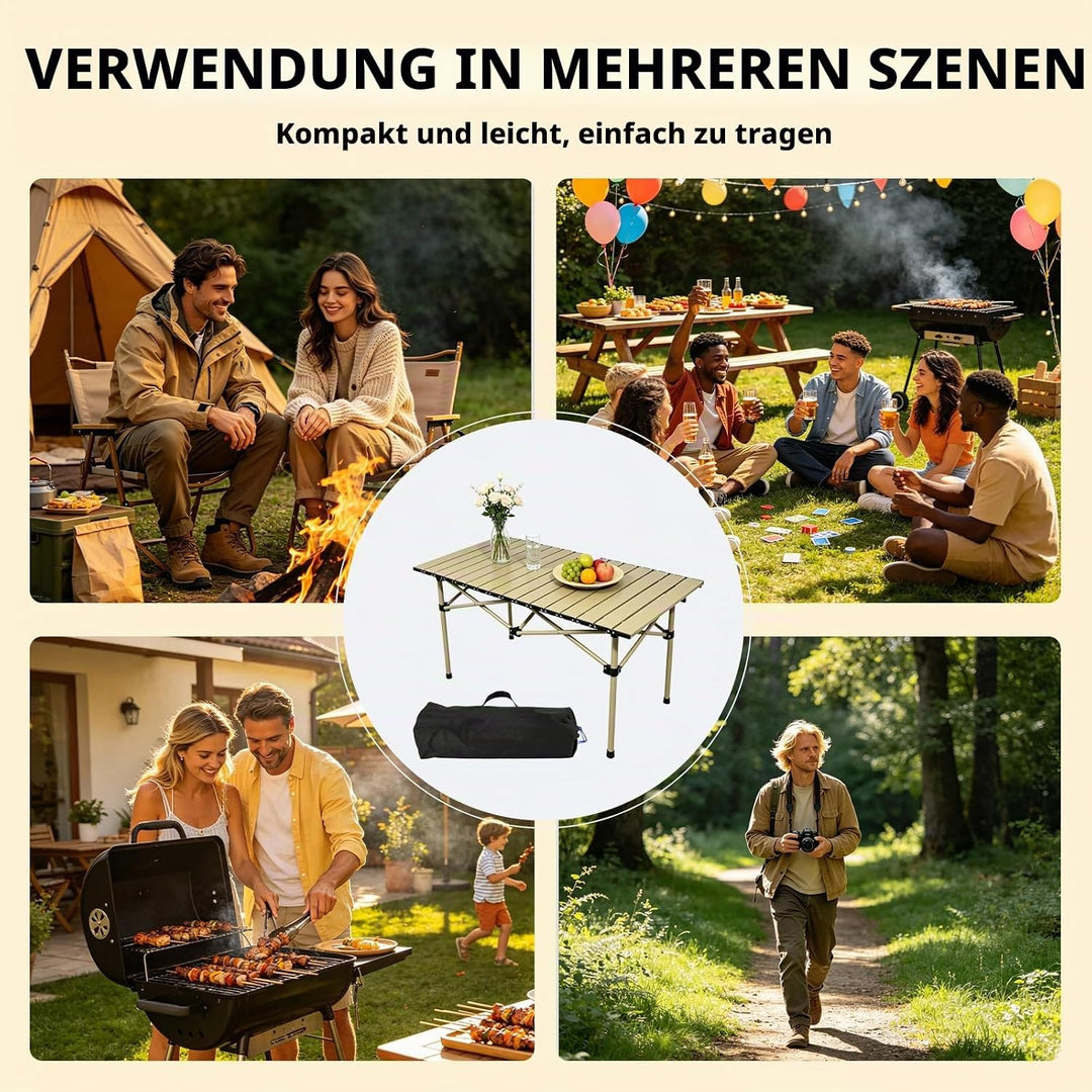 Campingtisch faltbar Klapptisch 95x56x50cm, Aufrollbare Tischplatte mit Aufbewahrungstasche, Camping