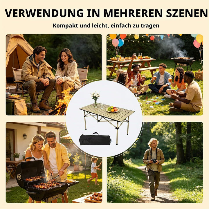 Campingtisch faltbar Klapptisch 95x56x50cm, Aufrollbare Tischplatte mit Aufbewahrungstasche, Camping