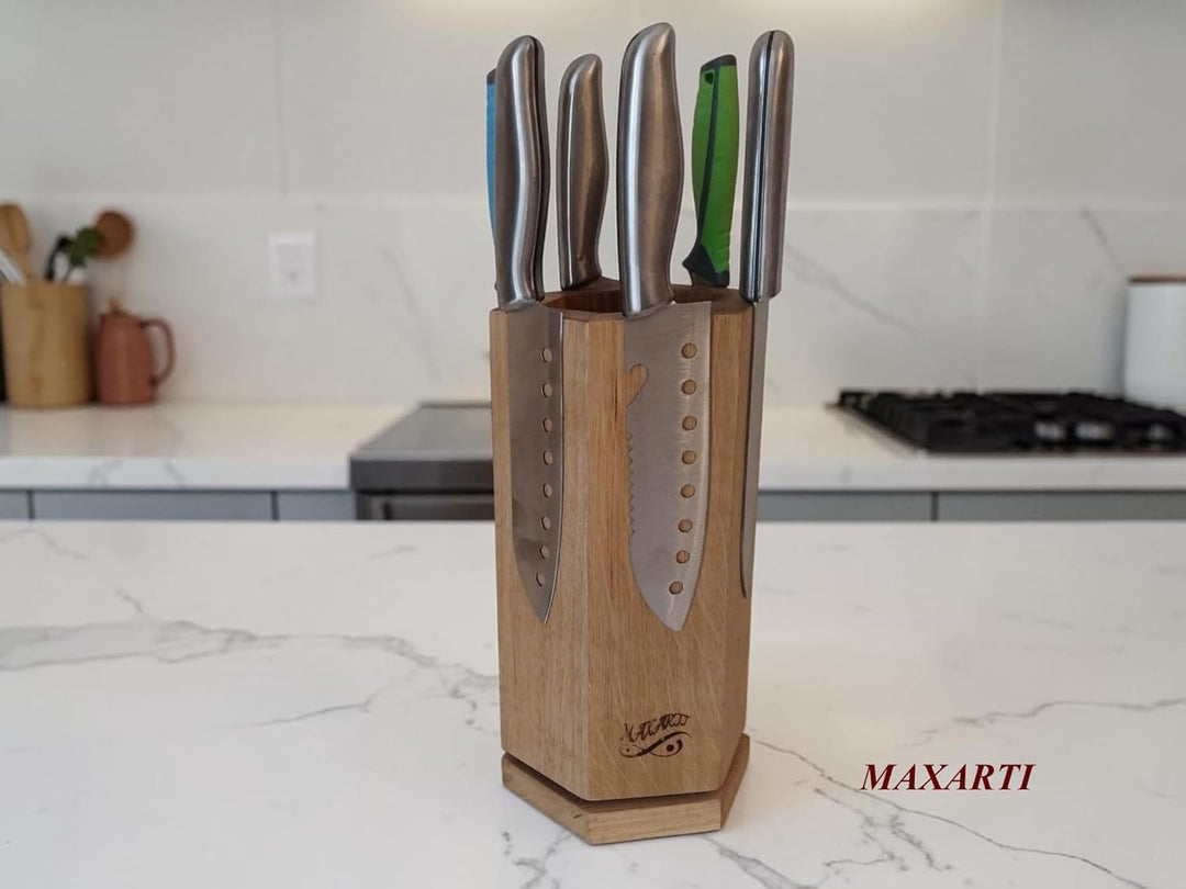 360° Drehbarer Magnetischer Messerblock Magnetisch Messerhalter aus Eichen holz mit starken Magneten