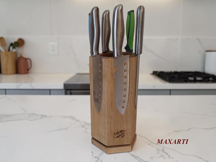 360° Drehbarer Magnetischer Messerblock Magnetisch Messerhalter aus Eichen holz mit starken Magneten