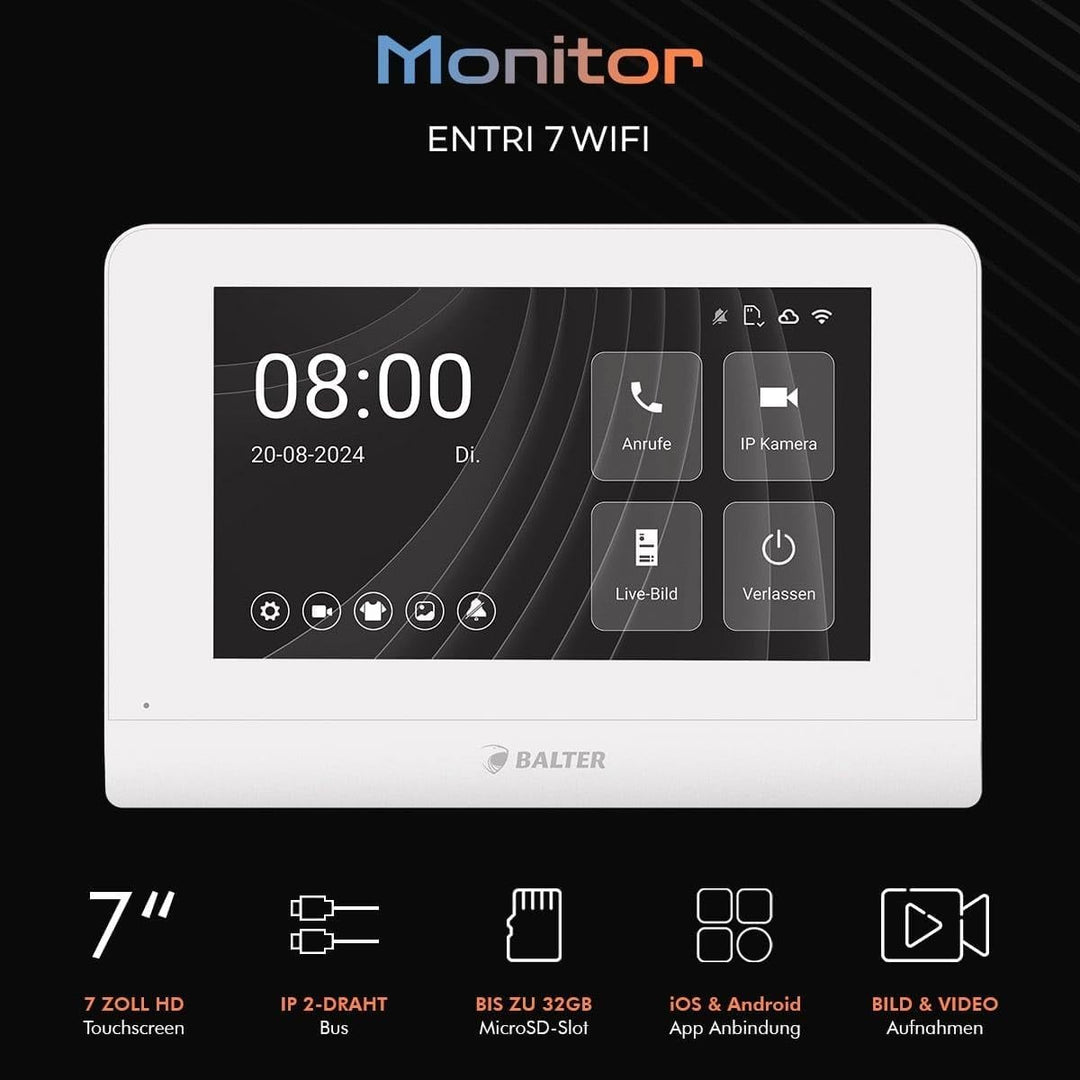 Nonic Balter ENTRI L Video Doorbell Unterputz Türklingel mit Kamera und 2X 7 Zoll Touchscreen HD WLA