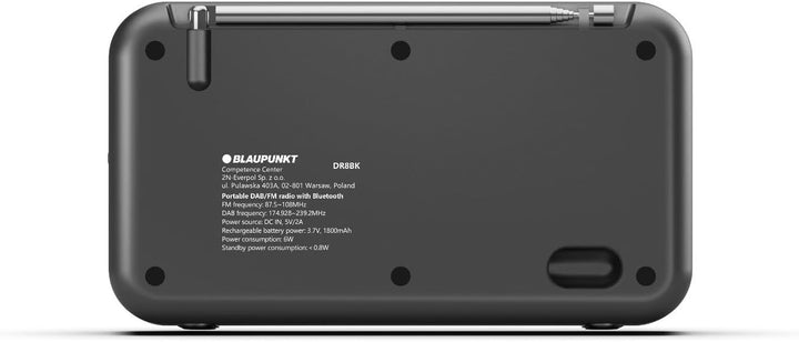 Blaupunkt DR8BK Tragbares DAB+ UKW-Radio, Bluetooth 5.3, 2,4 Zoll Farbdisplay, 1800 mAh USB-C-Akku,