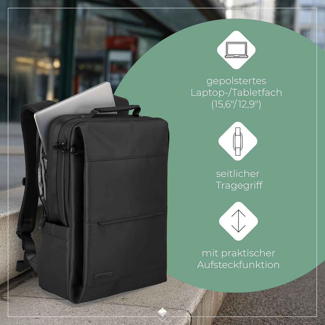Travelite Handgepäck Rucksack, Laptop Rucksack 15,6 Zoll, WORKFLOW Reiserucksack aus recyceltem Mate