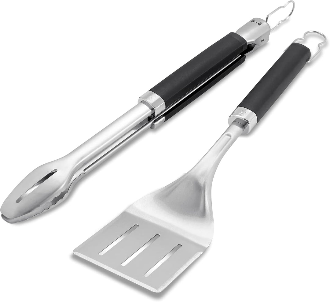 Weber 6763 Precision Grill Tongs & Spatula Set Premium Grillbesteck-2-teilig, Schwarz/Silber & 17688