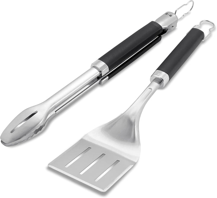 Weber 6763 Precision Grill Tongs & Spatula Set Premium Grillbesteck-2-teilig, Schwarz/Silber & 17688
