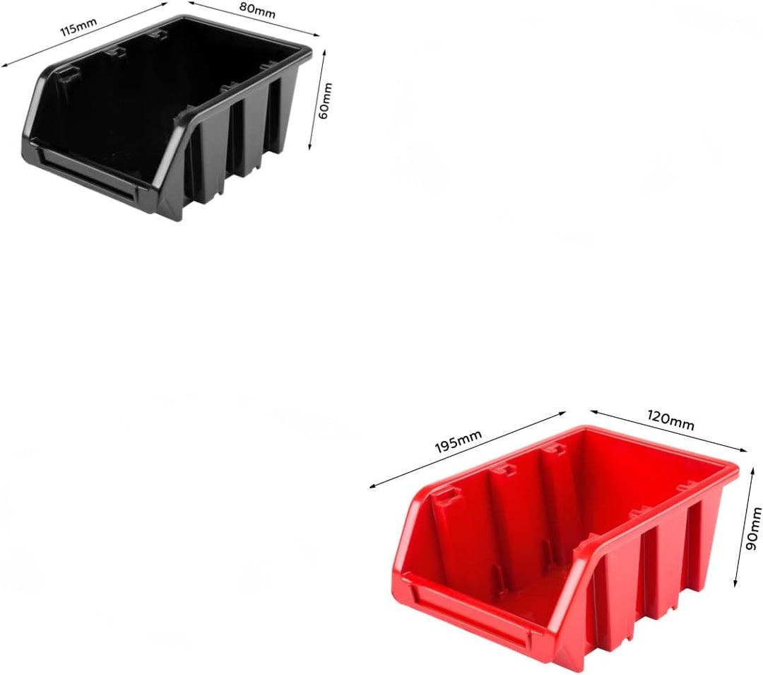 Lagersystem Werkstattregal | 115 x 78 cm | 32 stck. Box | Wandregal mit Werkzeughalterungen und Stap