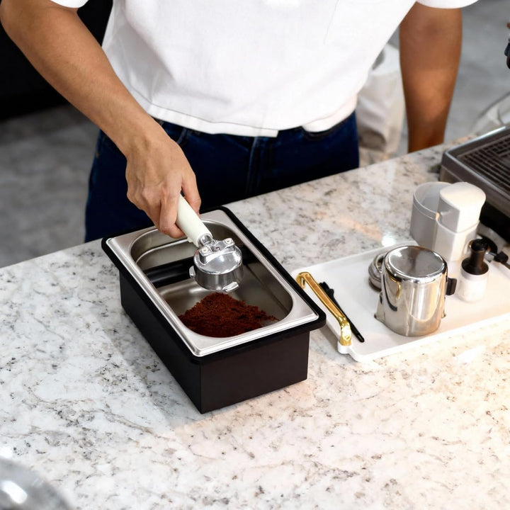 APACALI 1 Stück Abklopfbehälter für Siebträger, Abschlagbehälter, Espresso-Klopfbox, Edelstahl Kaffe