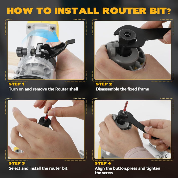 Kabelloser Power-Router kompatibel mit Dewalt 18/20 V Akku, bürstenloser Holzfräser, 5 Geschwindigke