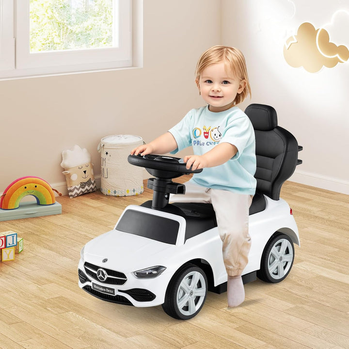 COSTWAY Mercedes-Benz Rutschauto, 3-in-1 Rutschfahrzeug mit Schiebegriff, Stauraum & Lenkschieber, S