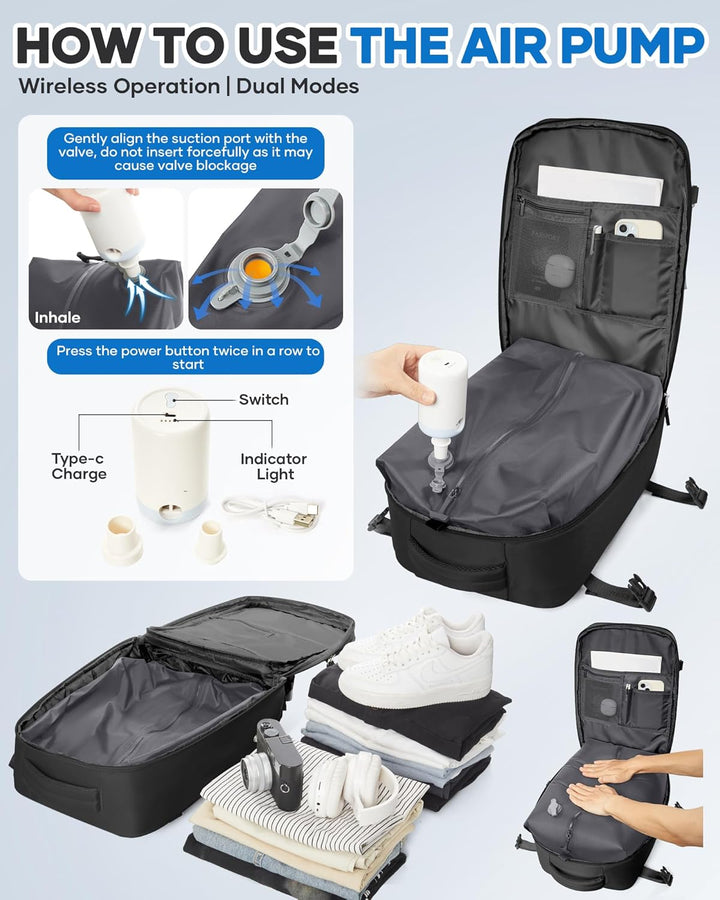 BJLFS Vakuum Rucksack 40×30×20 Handgepäck Rucksack 40x20x25 für Ryanair Wizzair Reiserucksack Damen