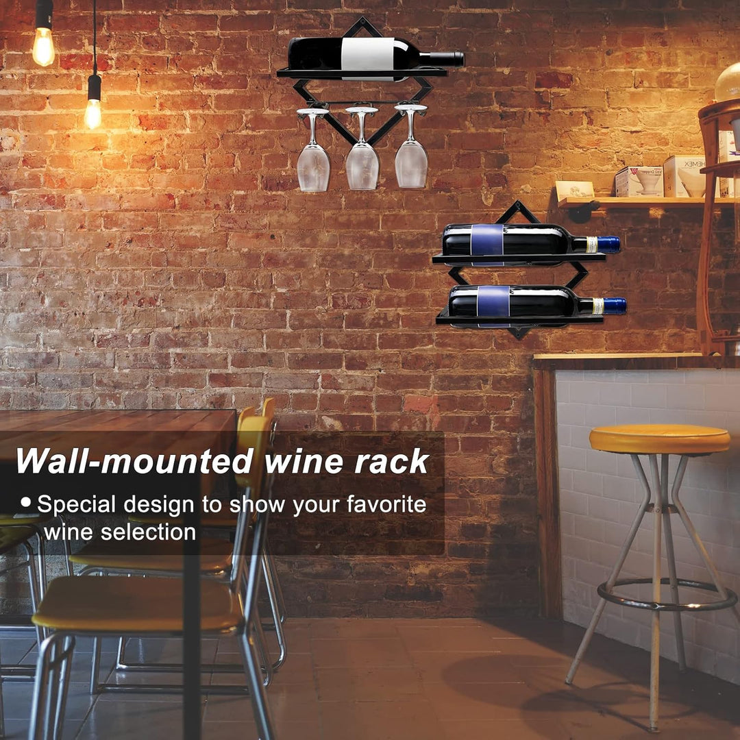 2pcs Metall Wandmontierter Weinhalter Stemware Glass Rack, Zusammenklappbarer Wandbehang Rotweinrega