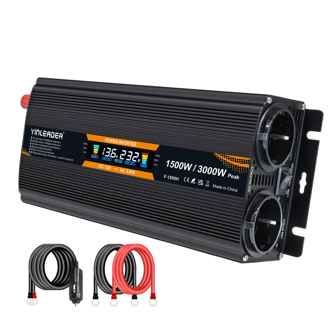 Spannungswandler 12V 230V 1500W 3000 Watt Wechselrichter LCD | stromumwandler mit 2 Steckdose