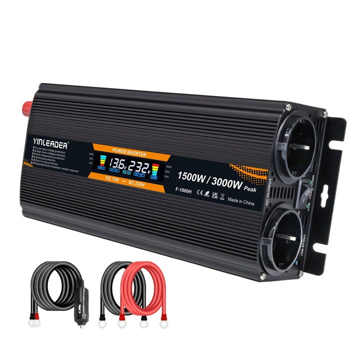 Spannungswandler 12V 230V 1500W 3000 Watt Wechselrichter LCD | stromumwandler mit 2 Steckdose