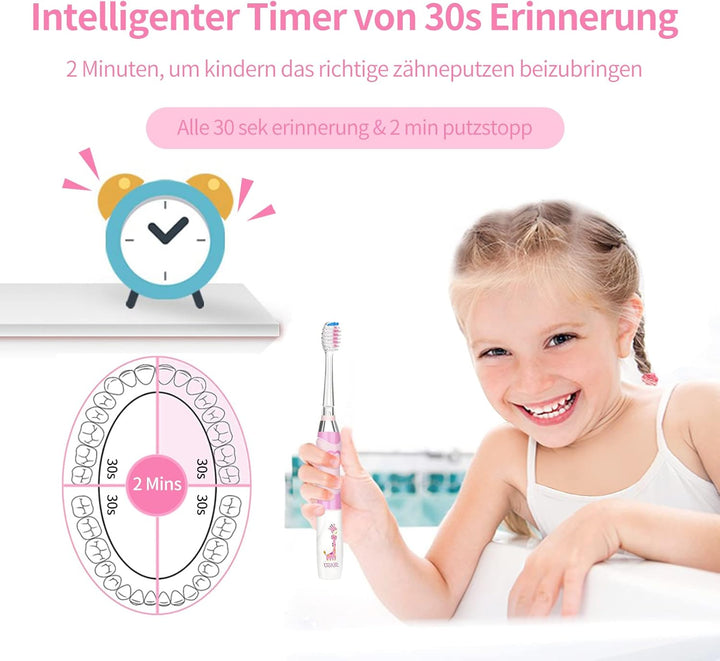 Seago Elektrische Zahnbürste Kinder ab 3-12 jahre Kinderzahnbürsten mit Farbigem Licht Smart Timer 4