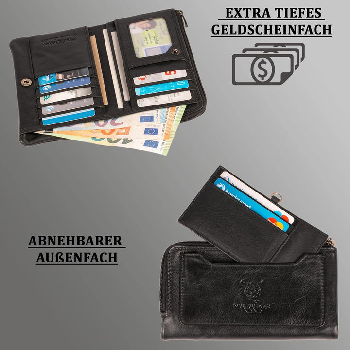 MATADOR Leder Geldbörse für Damen Gross 11 Kartenfächer Herren - TÜV geprüfter RFID & NFC Schutz -Ha