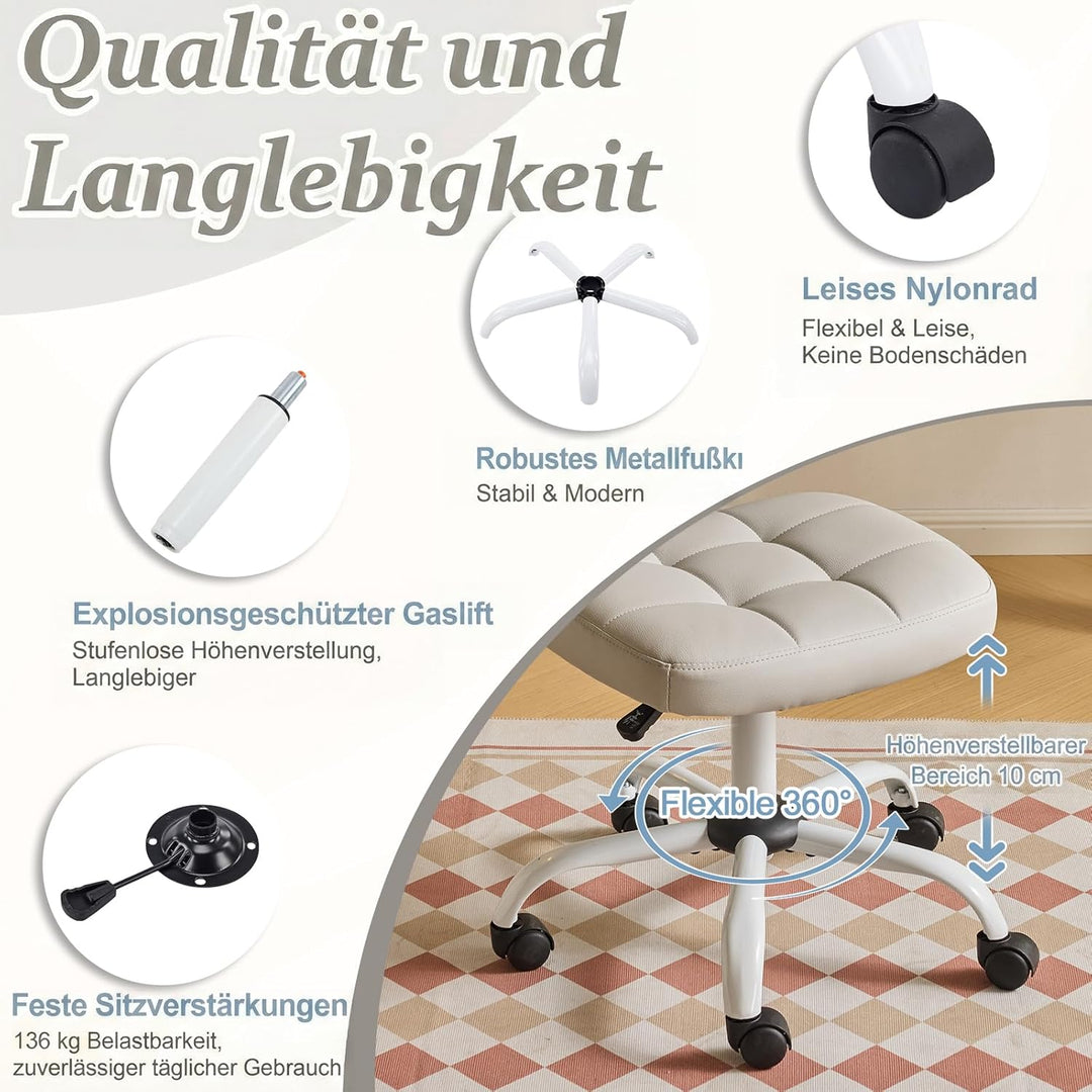 Bonnlo Bürostuhl ohne Armlehne, Kleiner komfortabler schreibtischstuhl mit Rollen, Drehstuhl Höhenve